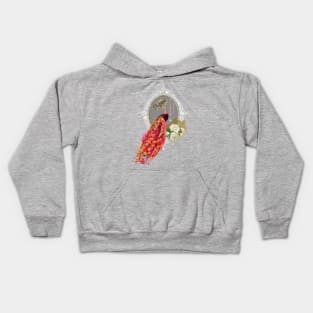 Elegant peacock with flowers in soft colors Kids Hoodie